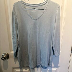 Orvis Perfect Tee Shirt Womens Medium Blue 3/4 Length Sleeve Relaxed Fit Soft
